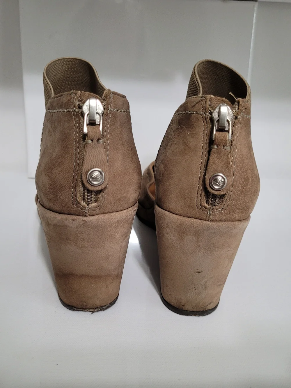 Nurture Taupe Faux Suede Wedge with Wide Elastic Ankle Strap